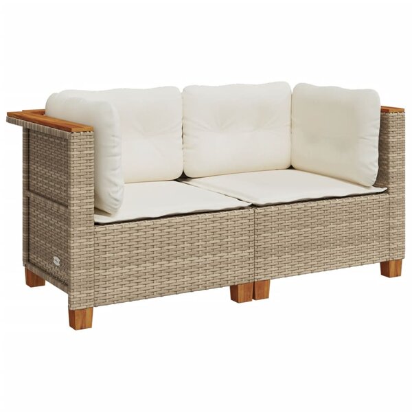 vidaXL Canapés d'angle de jardin et coussins 2Pièces beige résine tressée