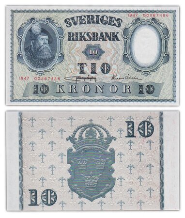 Billet de collection 10 kronor 1947 suède - neuf - p40h