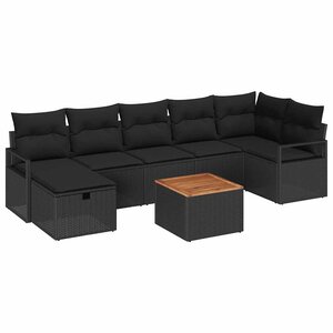 vidaXL Ensemble de canapé de jardin avec coussin 8 Pièces Noir Poly rotin