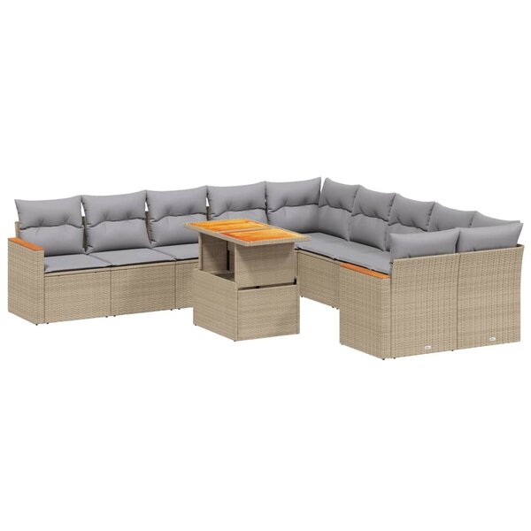 vidaXL Salon de jardin 11 Pièces avec coussins beige résine tressée
