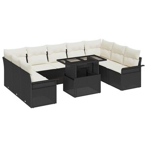 vidaXL Ensemble de canapé de jardin 10 Pièces Noir Poly rotin