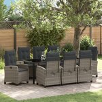 vidaXL Ensemble de meubles de jardin 9 pièces avec coussins Gris Poly Rattan