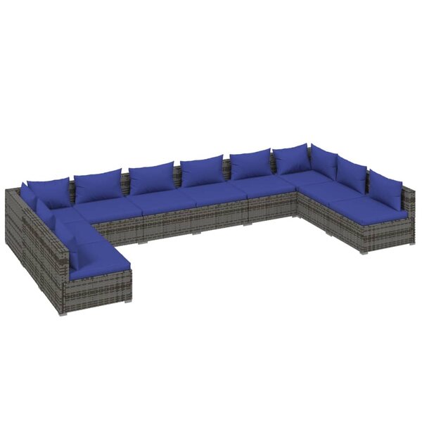 vidaXL Salon de jardin 10 Pièces avec coussins Résine tressée Gris