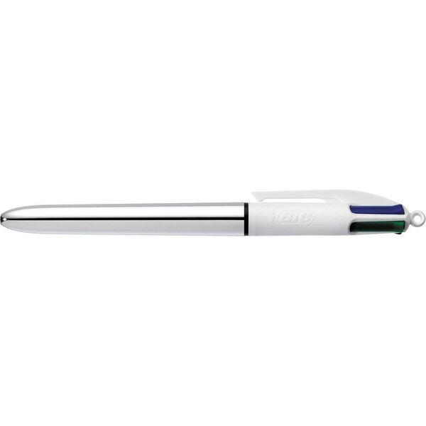 Stylo bille 4 colours shine argent pte moy. 4 couleurs classiques x 12 bic