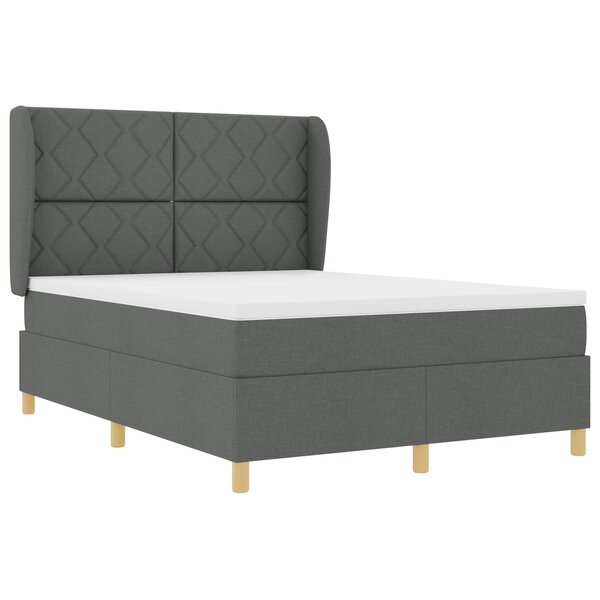 Lit Box Spring vidaXL avec Matelas Gris Foncé 140x200 cm Tissu