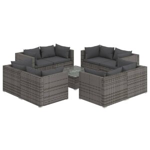 Salon de jardin meuble d'extérieur ensemble de mobilier 9 pièces avec coussins résine tressée gris 02_0018080