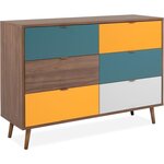 Commode 6 tiroirs - Métal et bois massif - Noyer foncé - Style rétro-vintage - L120 x P40 x H87 cm - CUBA