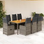 vidaXL Ensemble de bistro de jardin 9 Pièces coussins gris poly rotin