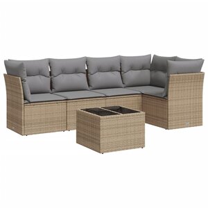 vidaXL Salon de jardin avec coussins 6 Pièces beige résine tressée
