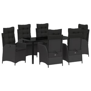 vidaXL Set de Dîner de Jardin 7 Pièces avec Coussins Rattan PE Noir