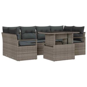vidaXL Ensemble de jardin 7 pièces avec coussins en rotin gris