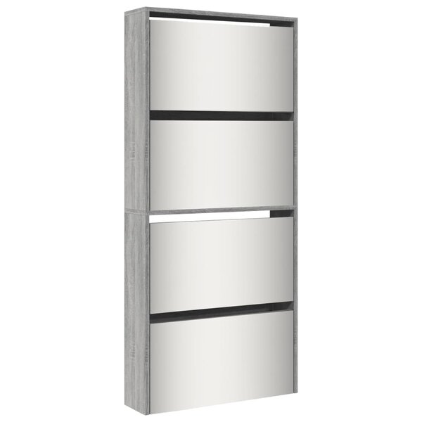 vidaXL Armoire à chaussures miroir 4 niveaux sonoma gris 63x17x134 cm