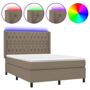 vidaXL Sommier à lattes de lit matelas et LED Taupe 140x200 cm Tissu