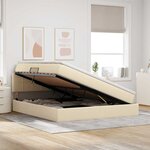 vidaXL Lit de rangement LED avec matelas Crème 180 x 200 cm Tissu