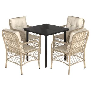 vidaXL Ensemble à manger de jardin avec coussins 5Pièces Beige poly rotin