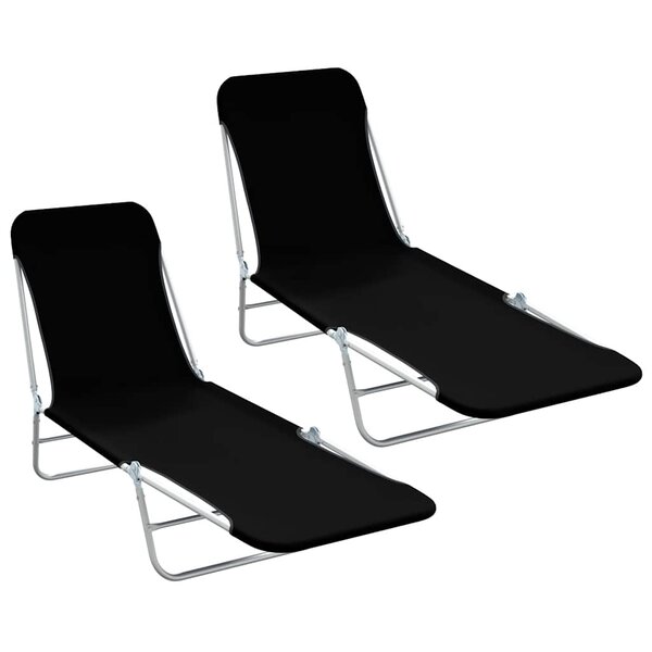 vidaXL Chaises longues pliables lot de 2 Acier et tissu Noir