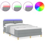 vidaXL Lit Box Spring avec matelas & LED Gris Clair 140x190 cm Tissu