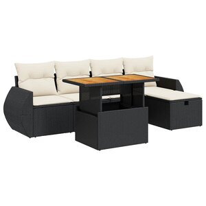 vidaXL Salon de jardin 6 Pièces avec coussins noir résine tressée acacia