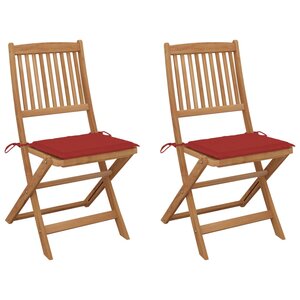 vidaXL Chaises pliables de jardin 2 Pièces avec coussins Bois d'acacia
