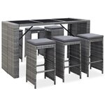 vidaXL Meuble de bar de jardin 7 Pièces et coussins Résine tressée Gris