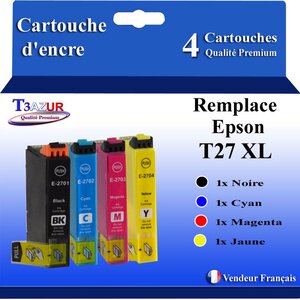 T3AZUR - 4x Cartouches Compatibles avec Epson WorkForce WF-7110DTW WF-7210DTW remplace Epson T27XL