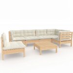 vidaXL Salon de jardin 7 Pièces avec coussins crème bois de pin