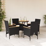 vidaXL Ensemble à manger de jardin et coussins 5 Pièces noir rotin acacia