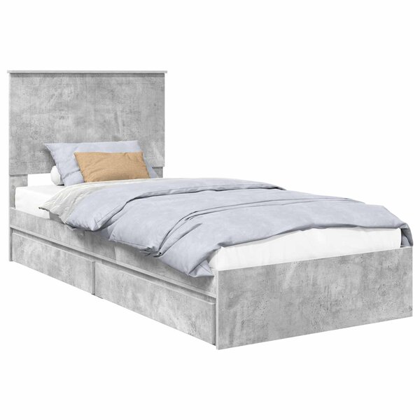 vidaXL Lit de Rangement Gris béton 90 x 190 cm Bois d'ingénierie