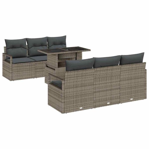 vidaXL Ensemble de canapé de jardin 7 Pièces Gris Poly rotin