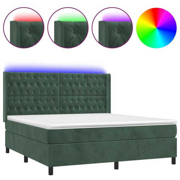 vidaXL Sommier à lattes de lit matelas et LED Vert foncé 180x200 cm