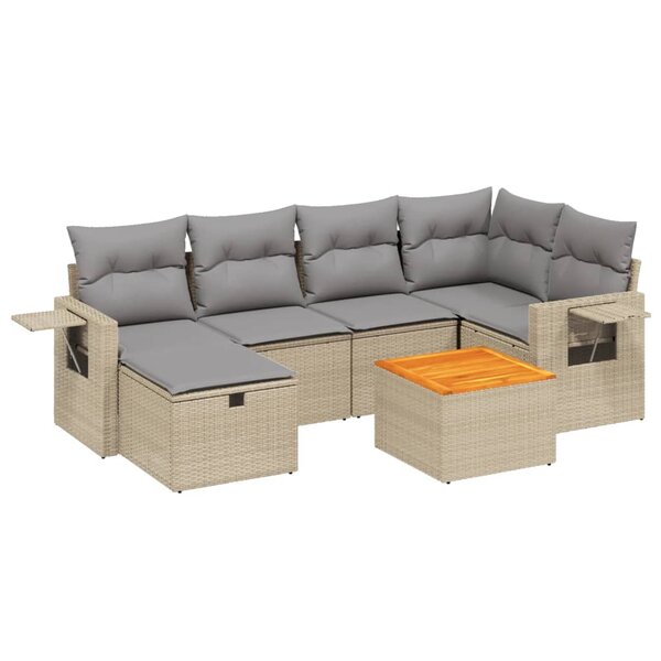 vidaXL Salon de jardin avec coussins 7Pièces mélange beige résine tressée
