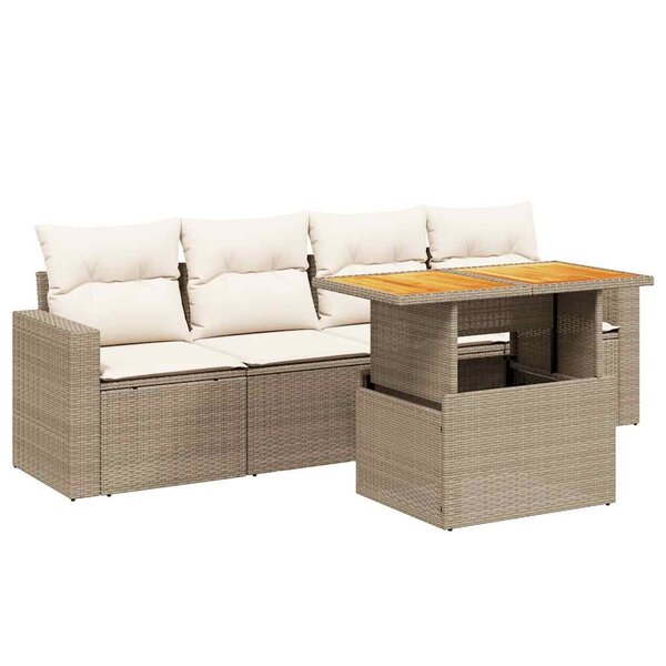 vidaXL Salon de jardin avec coussins 5 Pièces beige résine tressée