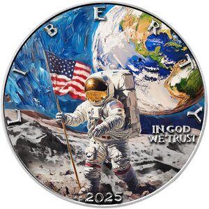 Pièce de monnaie en Argent 1 Dollar g 31.1 (1 oz) Millésime 2025 AmericArt MOONWALK