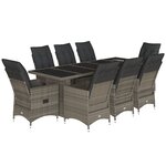 vidaXL Ensemble de bistro de jardin 9 Pièces coussins gris poly rotin