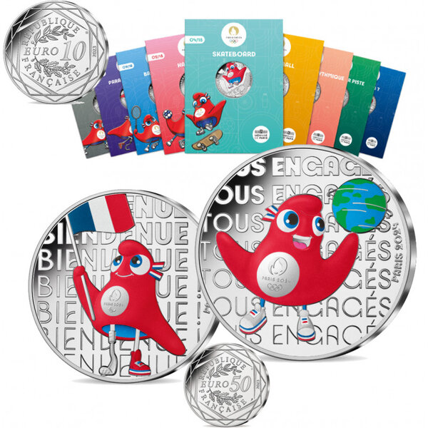 France 2023 - collection compléte mascotte jo paris 2024 en argent- vague 1