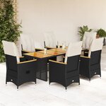 vidaXL Ensemble de bistro de jardin 7 Pièces coussins noir poly rotin