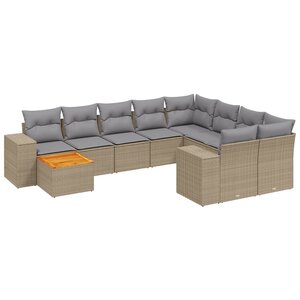 vidaXL Salon de jardin avec coussins 10 Pièces beige résine tressée