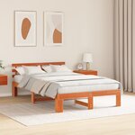 vidaXL Cadre de Lit en Bois de Pin Brun ciré Bois massif 135 x 190 cm