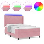 Lit Box Spring vidaXL avec Matelas & LED Rose 160x200 cm Velours