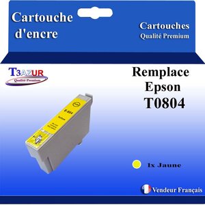 T3AZUR- Cartouche Compatible avec Epson T0804 remplace Epson Stylus PX700W PX710W PX720WD PX730WD PX-700W PX-710W PX-720WD PX-730WD Jaune
