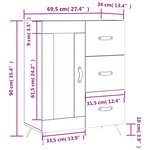 vidaXL Buffet sonoma gris 69 5x34x90 cm bois d'ingénierie