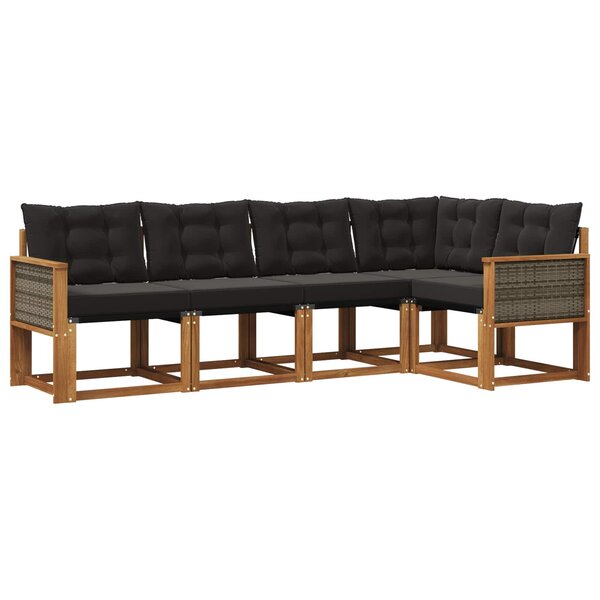 vidaXL Ensemble de canapés d'extérieur 5 pc Naturel et noir