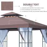 Tonnelle barnum style colonial double toit toile moustiquaires amovibles 3 x 3 x 2 65 m chocolat et blanc