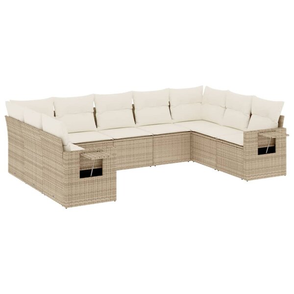 vidaXL Salon de jardin avec coussins 9 Pièces beige résine tressée