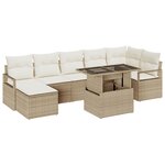 Ensemble de Canapé de Jardin 8 Pièces avec Coussins Beige Rattan Poly
