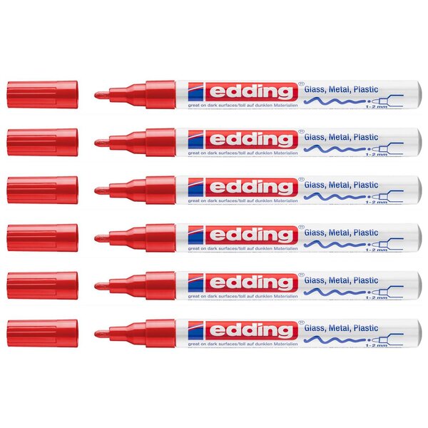 Marqueur Peinture Brillante 751 Rouge Pointe Ronde 1-2 mm x 6 EDDING
