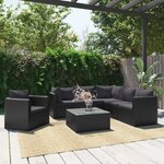 vidaXL Salon de jardin 7 Pièces avec coussins Résine tressée Noir