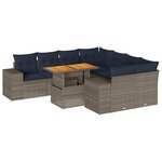 vidaXL Salon de jardin 9 Pièces avec coussins gris résine tressée