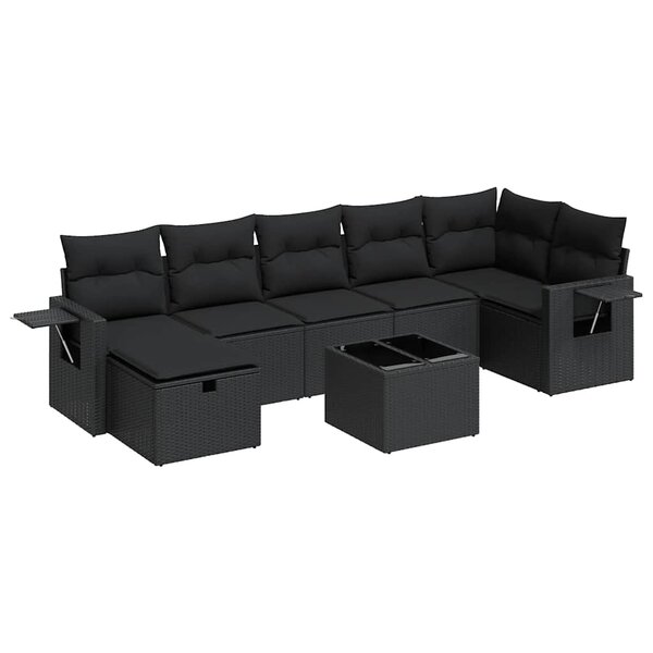 vidaXL Salon de jardin 8 Pièces avec coussins noir résine tressée