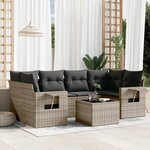 vidaXL Salon de jardin avec coussins 7 Pièces gris résine tressée